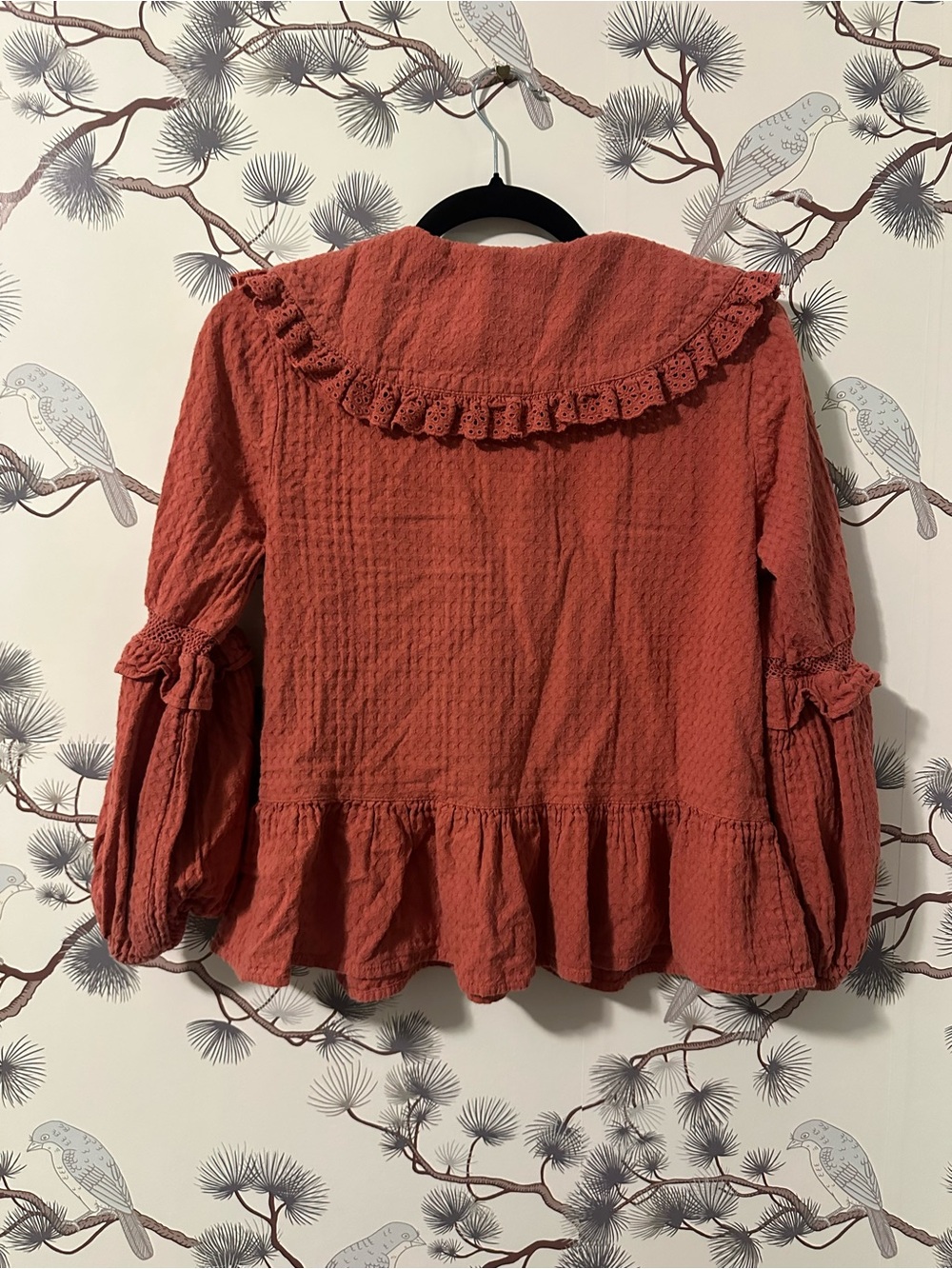 Calligraphie Textured Ruffle Collar Blouse in Rust - Picture 4 of 4